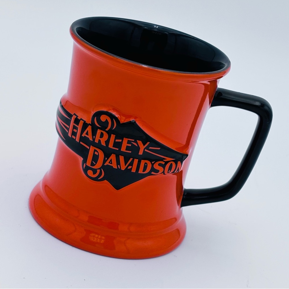 Harley-Davidson Orange & Black Embossed Coffee Mug ‘02 Auth. Official Licensed